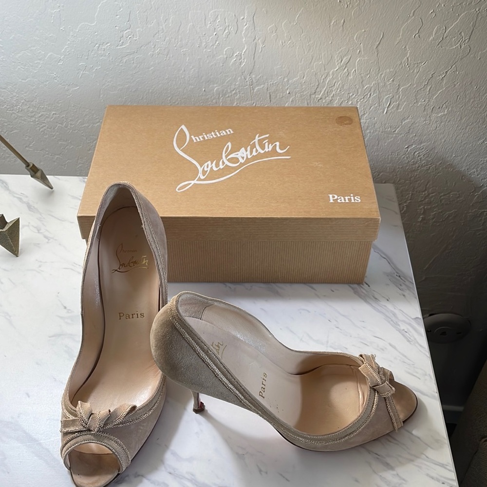 Christian Louboutin Beige Suede Miss Caroline Peekaboo Pump
